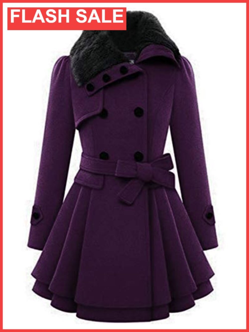 Faux Fur Collar Double Breasted Wool Pea Coat Winter Warm Jacket
